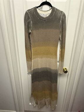 Spring Cowl-Neck Ombre Knit Dress - Beige & Gray